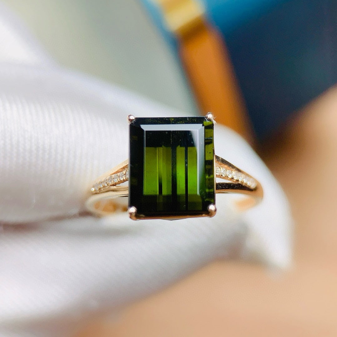 14k Gold 3.95 Ctw Natural Tourmaline & Diamond Ring - 2