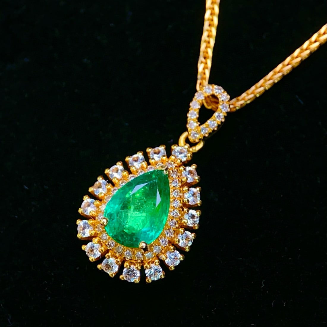 14k Gold 0.85 Ct Natural Emerald & Diamond & Sapphire Pendant( Without Chain ) - 2