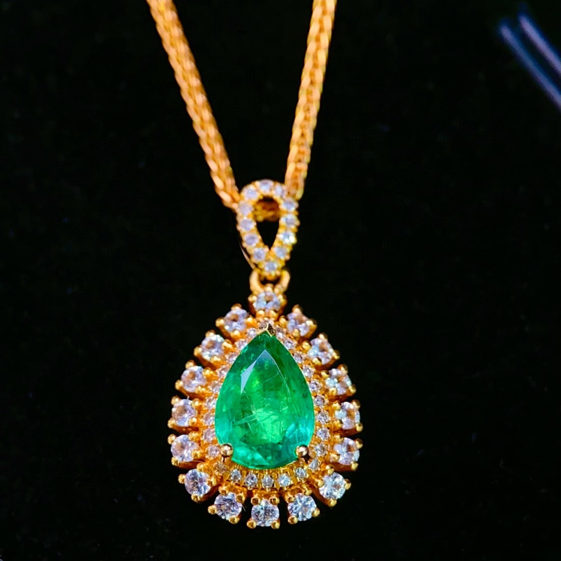 14k Gold 0.85 Ct Natural Emerald & Diamond & Sapphire Pendant( Without Chain ) - 3