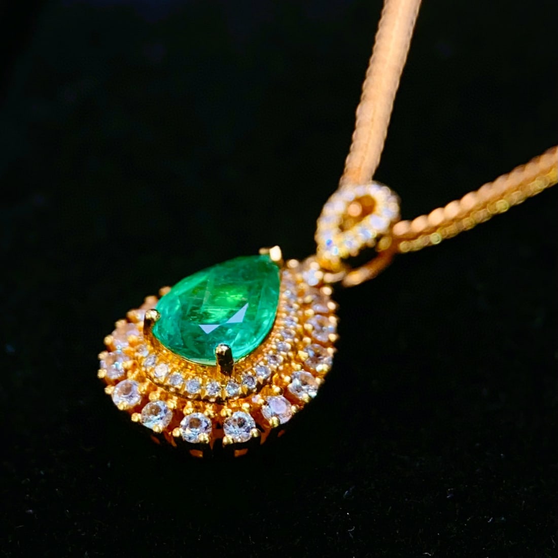 14k Gold 0.85 Ct Natural Emerald & Diamond & Sapphire Pendant( Without Chain ) - 5