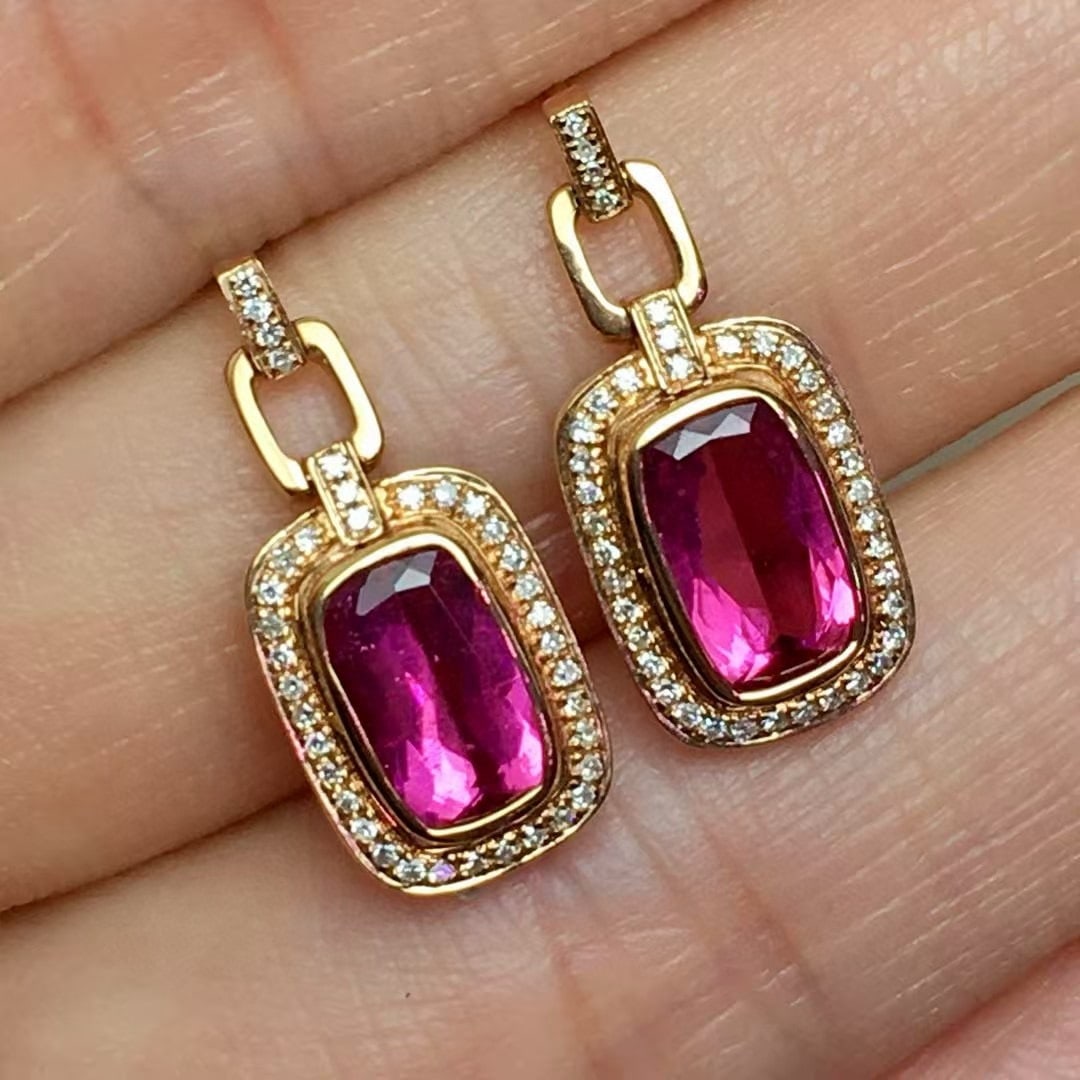 14k Gold 1.7 Ct Natural Tourmaline & Diamond Earrings - 3