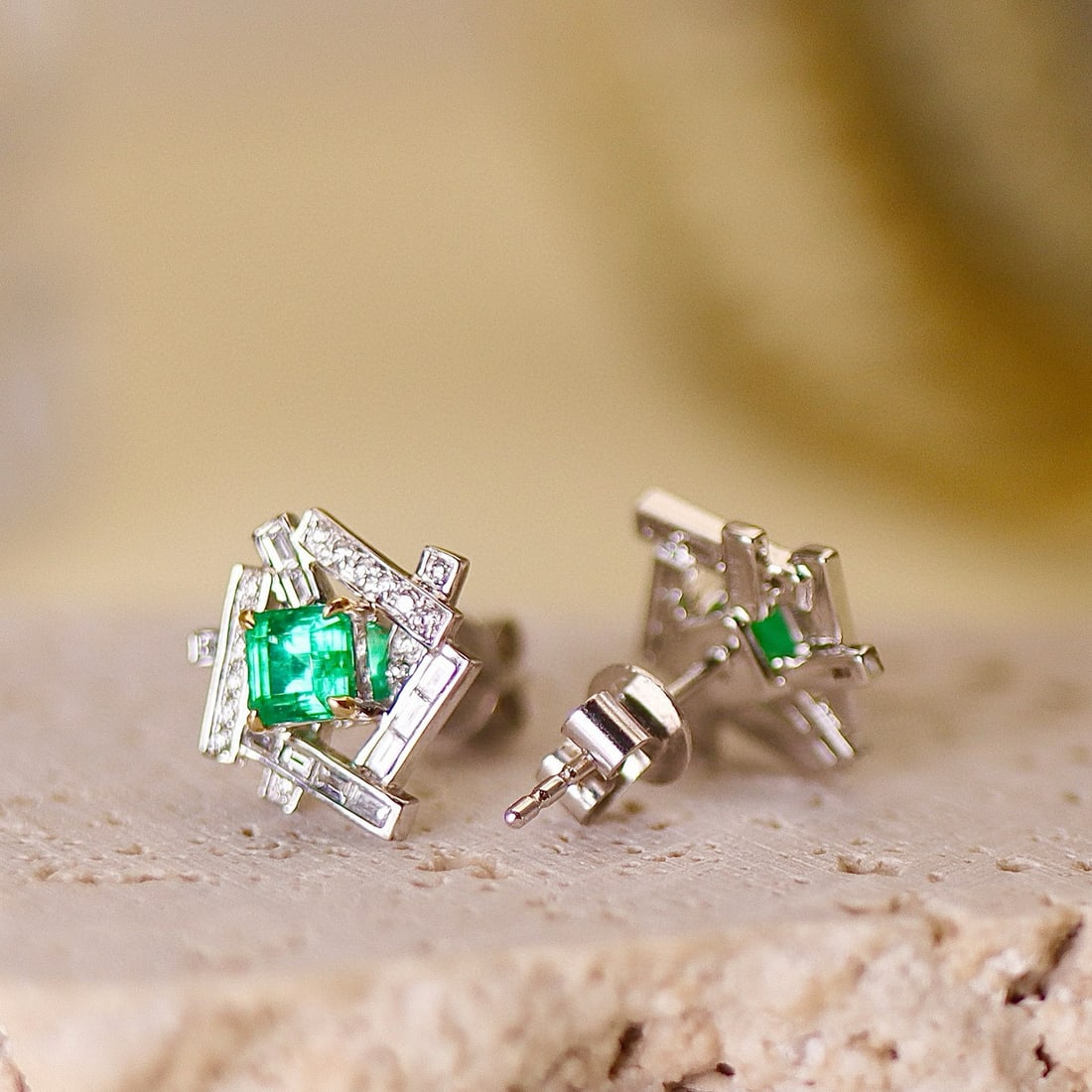 14k Gold 1.14 Ctw Natural Emerald & Diamond Earrings - 2
