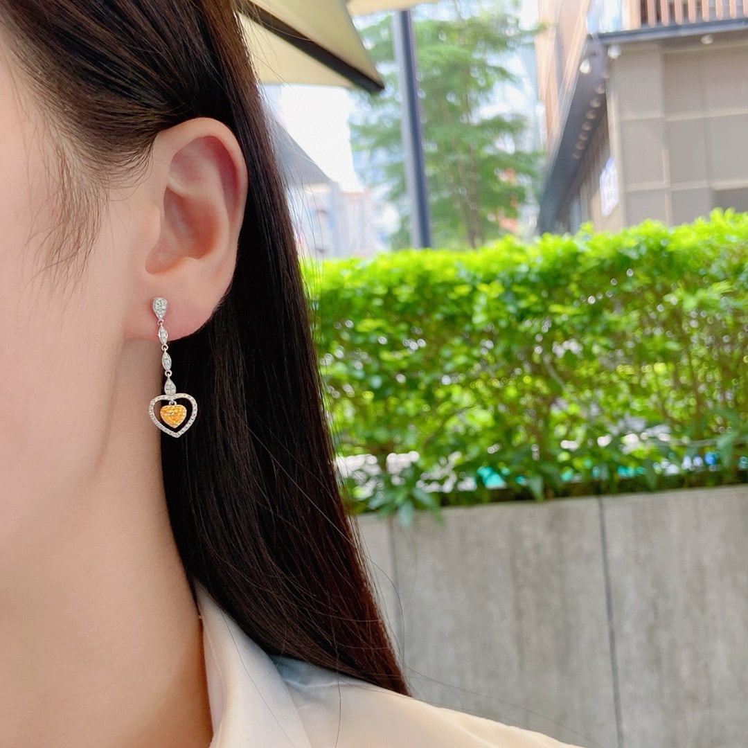 14k Gold 0.67 Ctw Natural Yellow Diamond & Diamond Earrings - 2