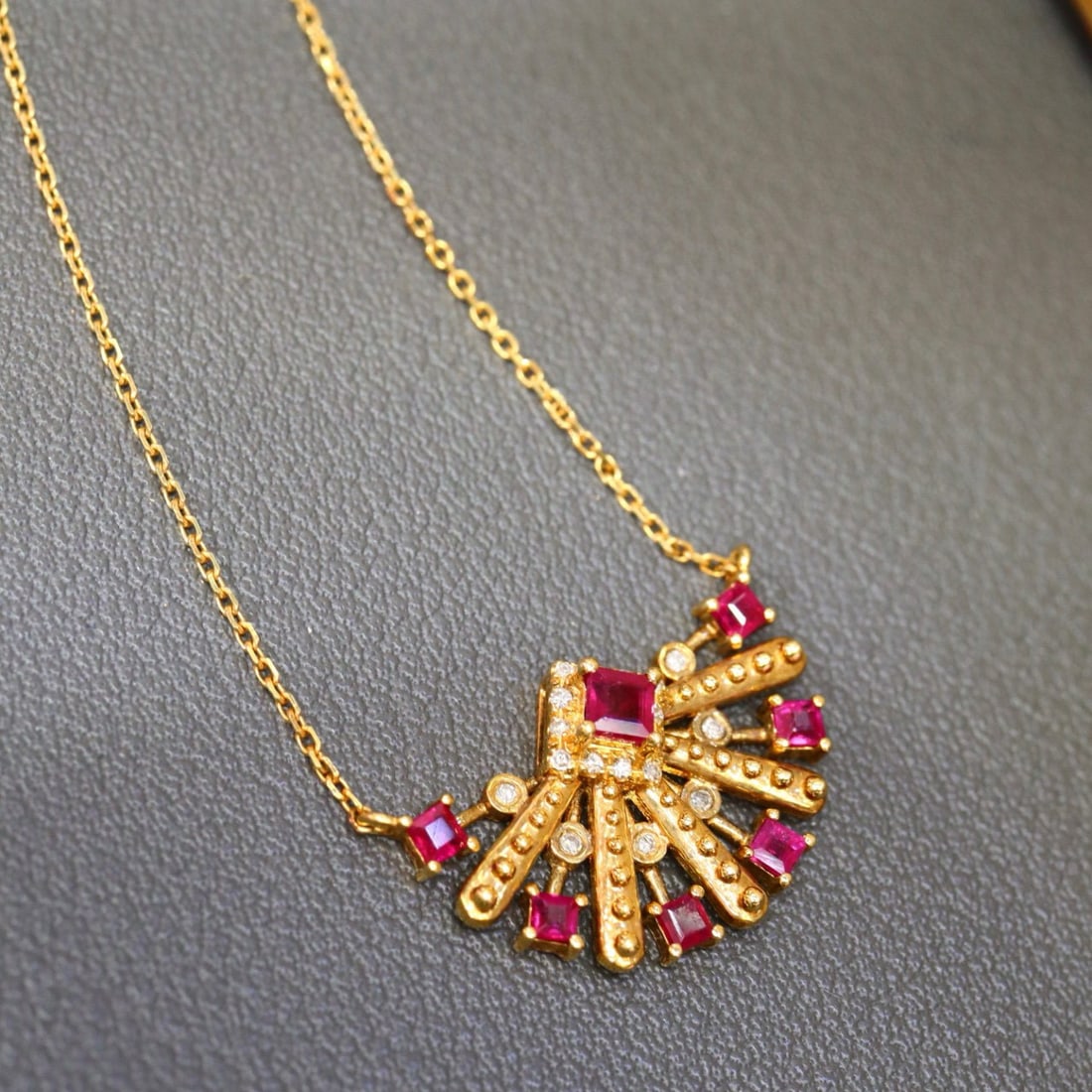 14k Gold 0.51 Ctw Natural Ruby & Diamond Necklace - 3