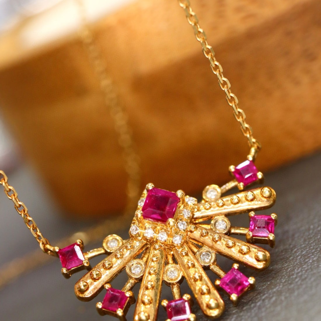 14k Gold 0.51 Ctw Natural Ruby & Diamond Necklace - 5