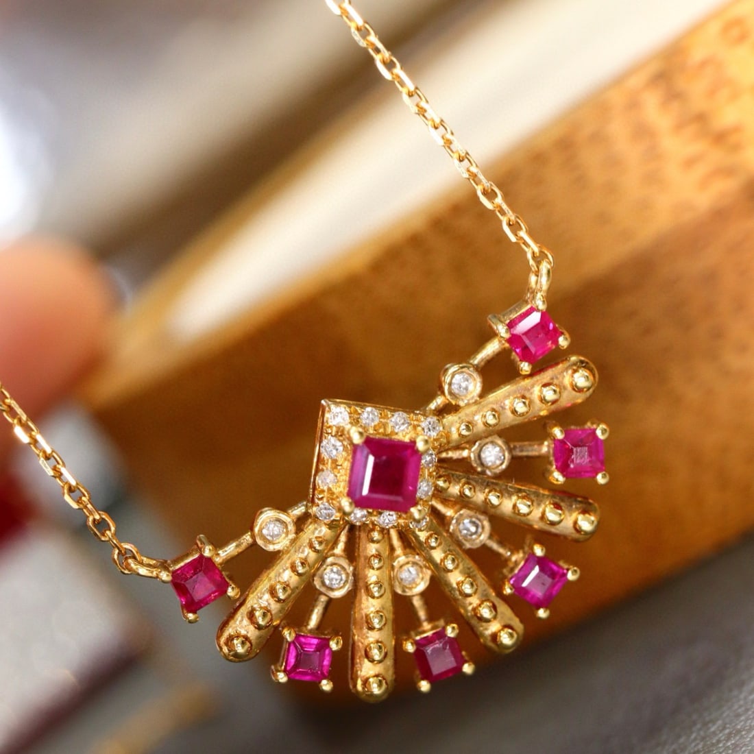 14k Gold 0.51 Ctw Natural Ruby & Diamond Necklace - 6