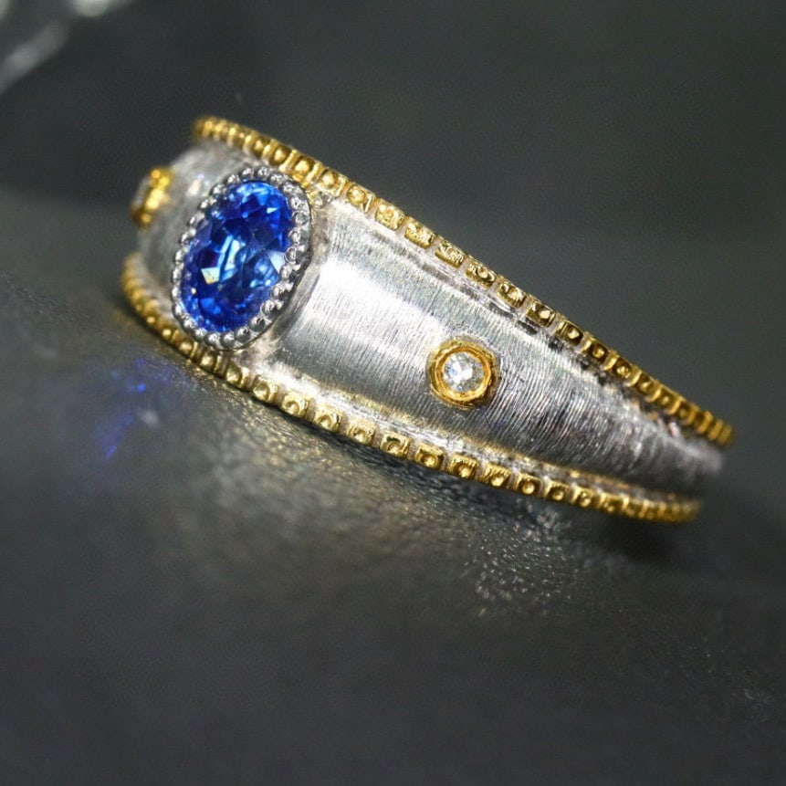 14k Gold 0.47 Ctw Natural Sapphire & Diamond Ring - 2