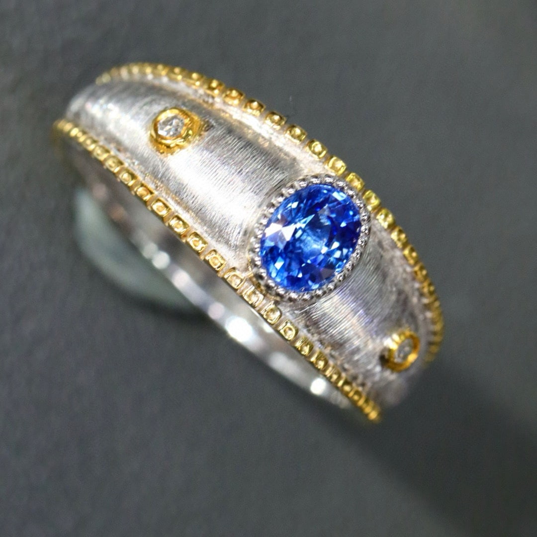 14k Gold 0.47 Ctw Natural Sapphire & Diamond Ring - 3