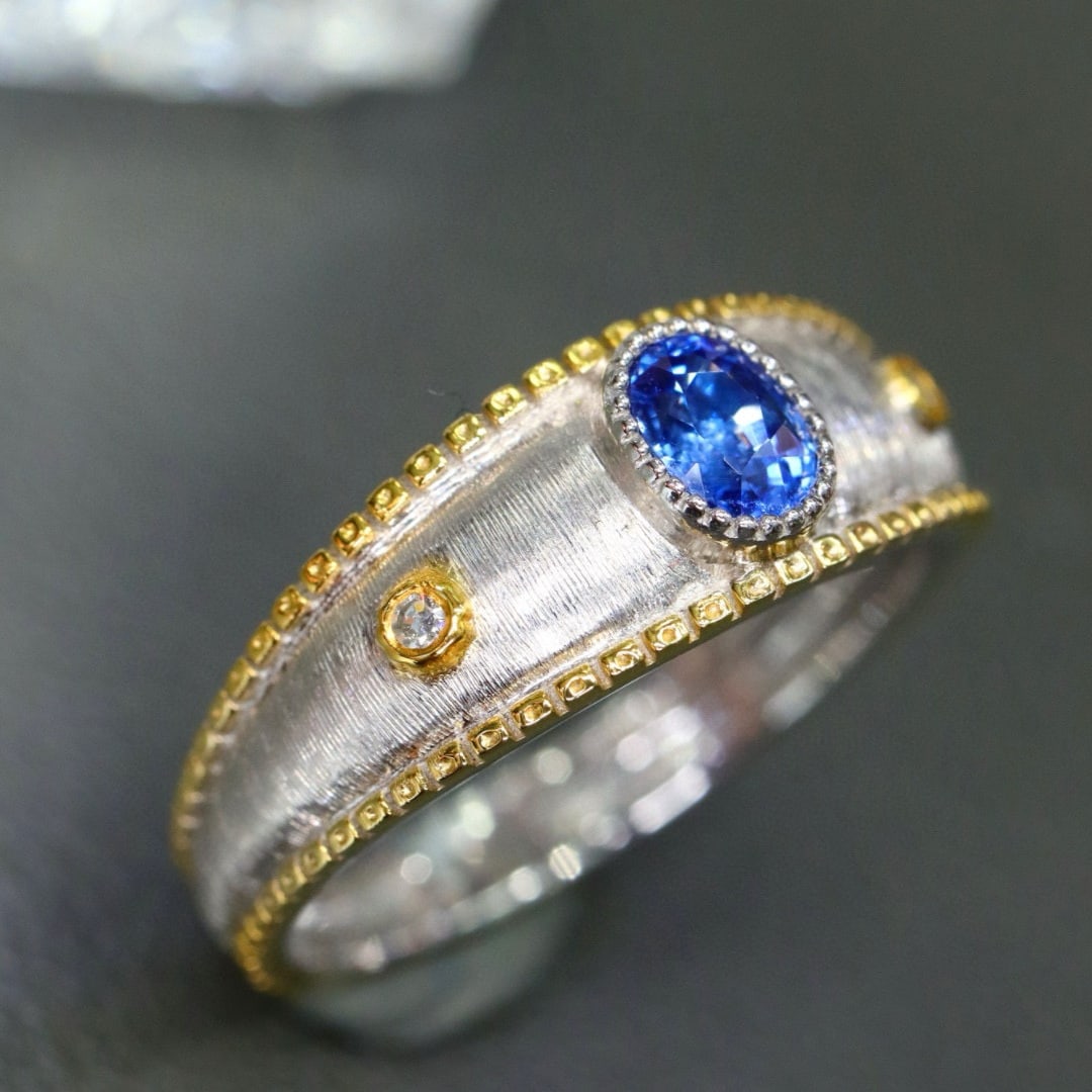 14k Gold 0.47 Ctw Natural Sapphire & Diamond Ring - 4