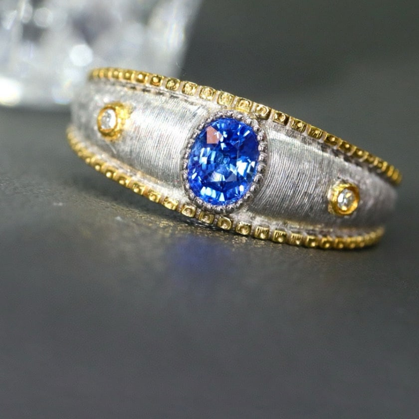 14k Gold 0.47 Ctw Natural Sapphire & Diamond Ring - 5