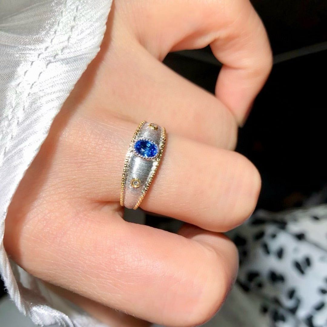 14k Gold 0.47 Ctw Natural Sapphire & Diamond Ring - 6