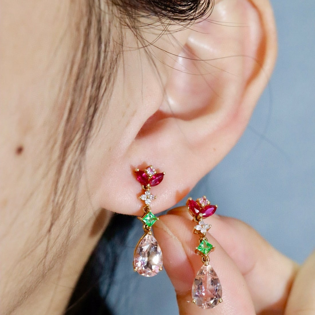 14k Gold 3.13 Ctw Natural Morganite & Coloured Gemstone Earrings - 5