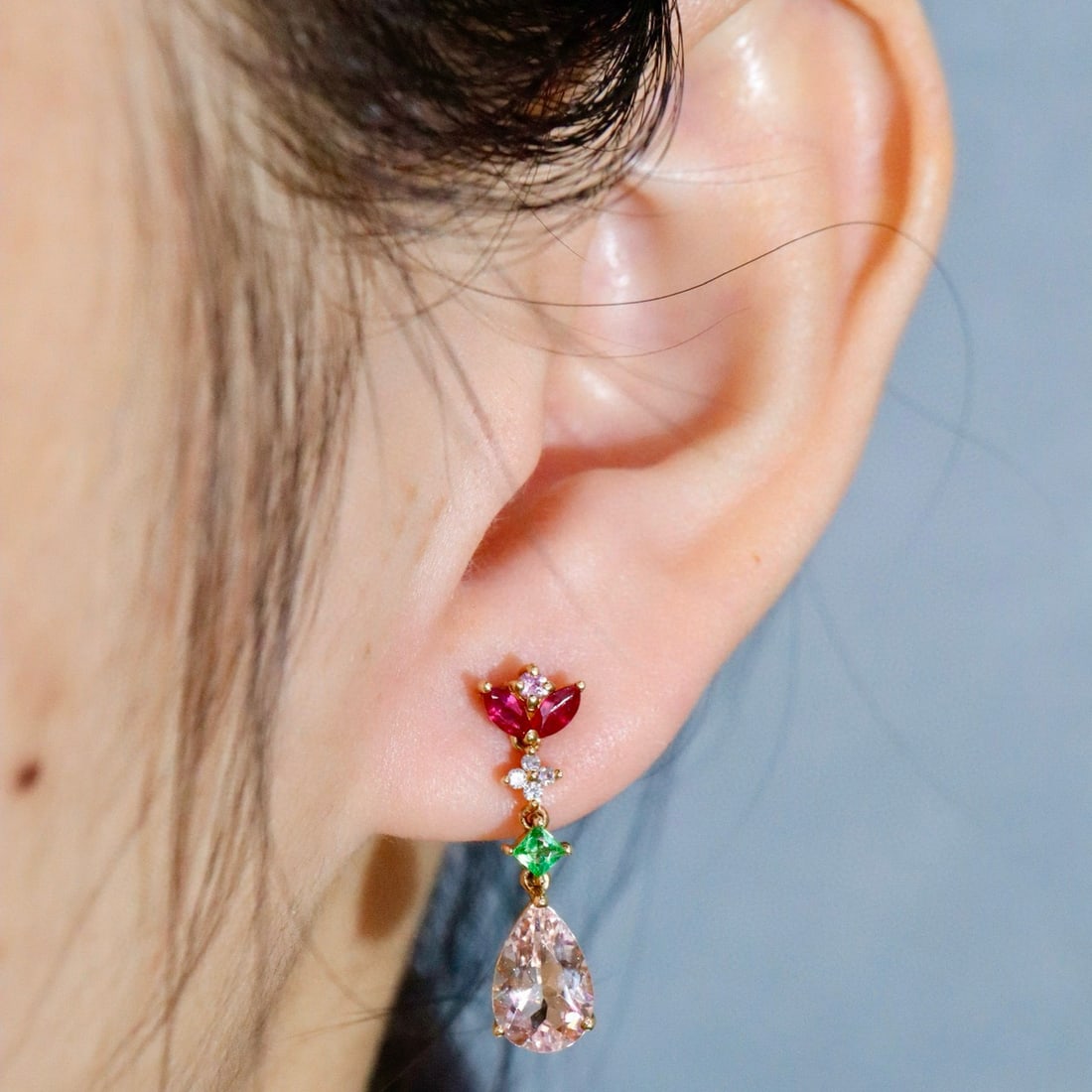 14k Gold 3.13 Ctw Natural Morganite & Coloured Gemstone Earrings - 6