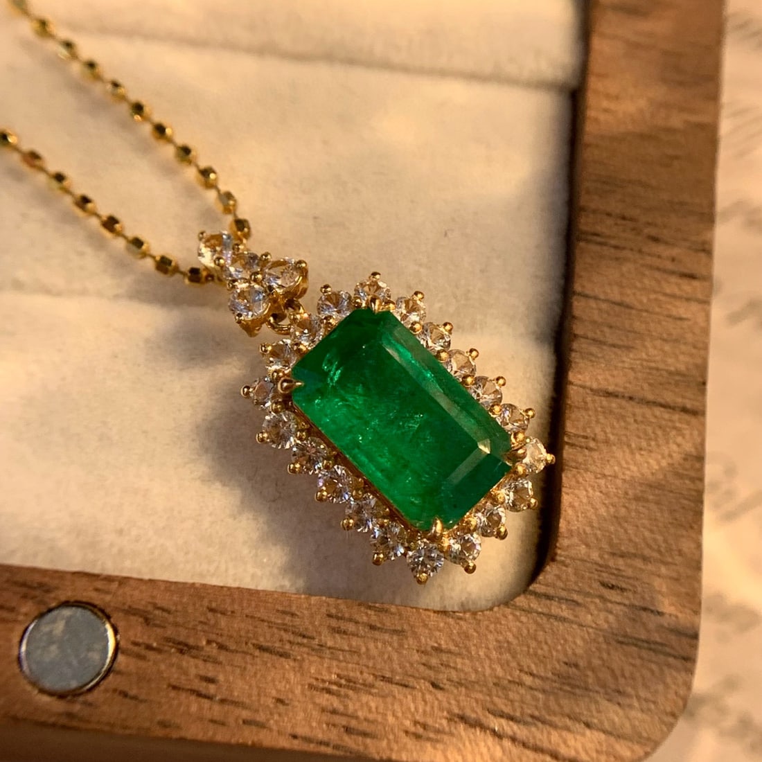 14k Gold 2.7 Ct Natural Emerald & Sapphire Pendant( Without Chain ) - 4