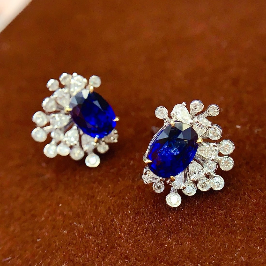 14k Gold 2.42 Ct Natural Sapphire & Diamond Earrings - 2