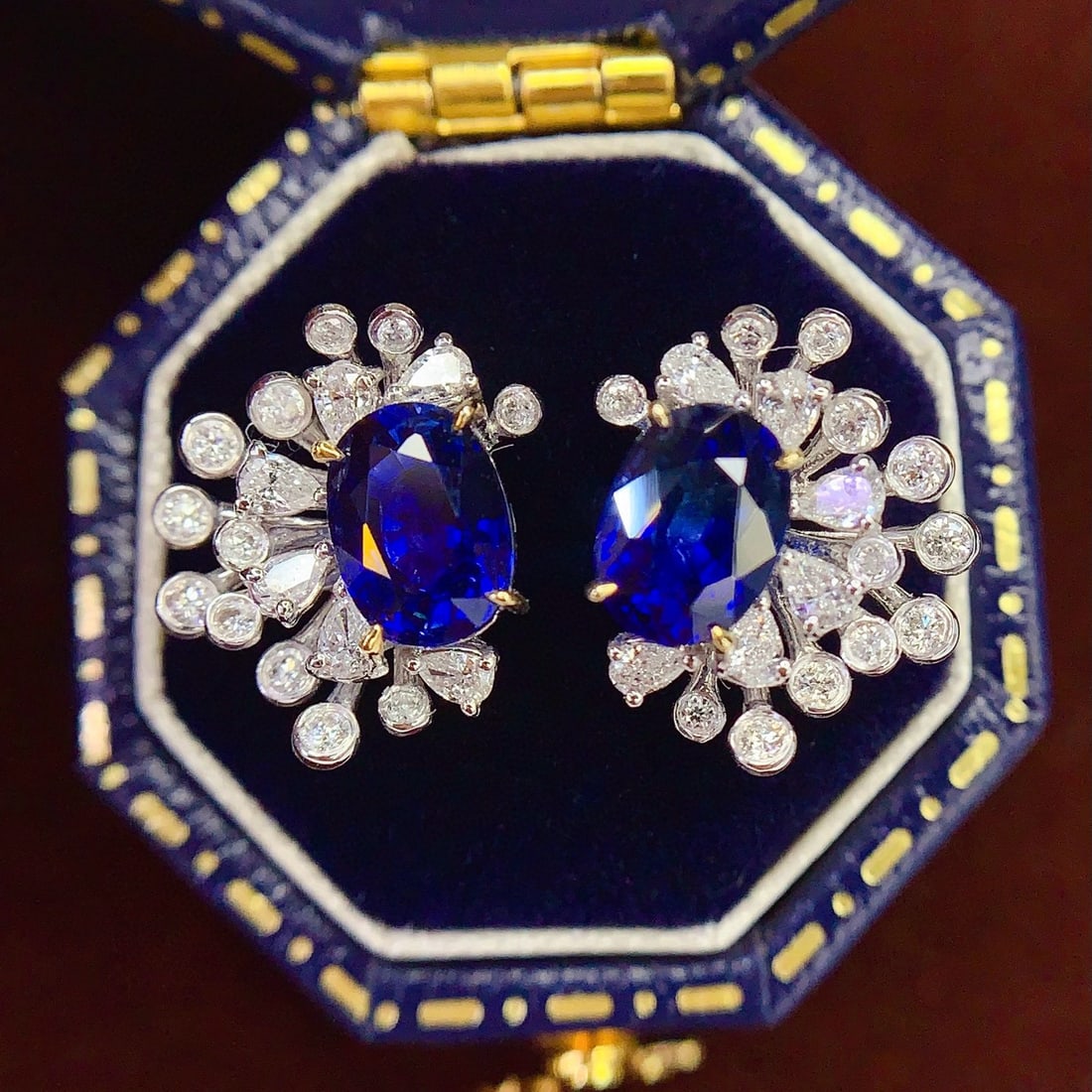 14k Gold 2.42 Ct Natural Sapphire & Diamond Earrings - 3