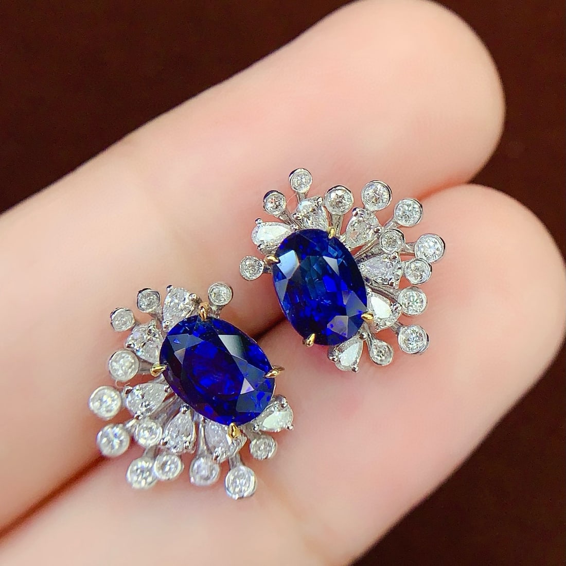 14k Gold 2.42 Ct Natural Sapphire & Diamond Earrings - 5