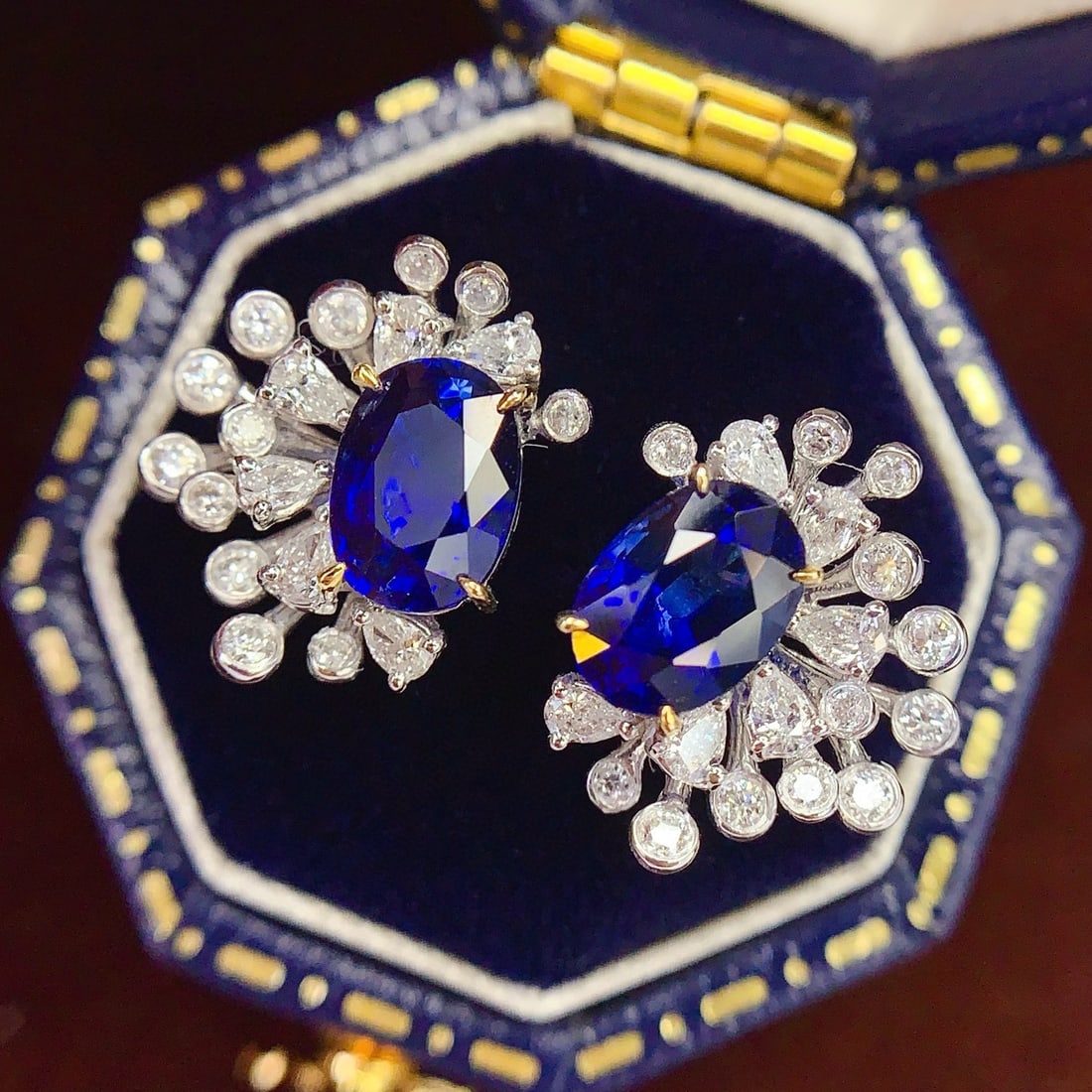 14k Gold 2.42 Ct Natural Sapphire & Diamond Earrings - 6