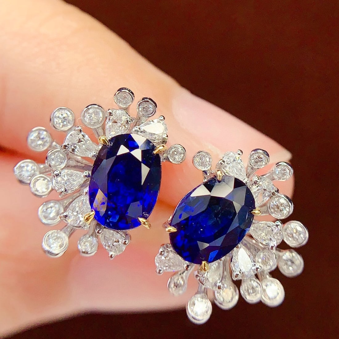 14k Gold 2.42 Ct Natural Sapphire & Diamond Earrings - 7