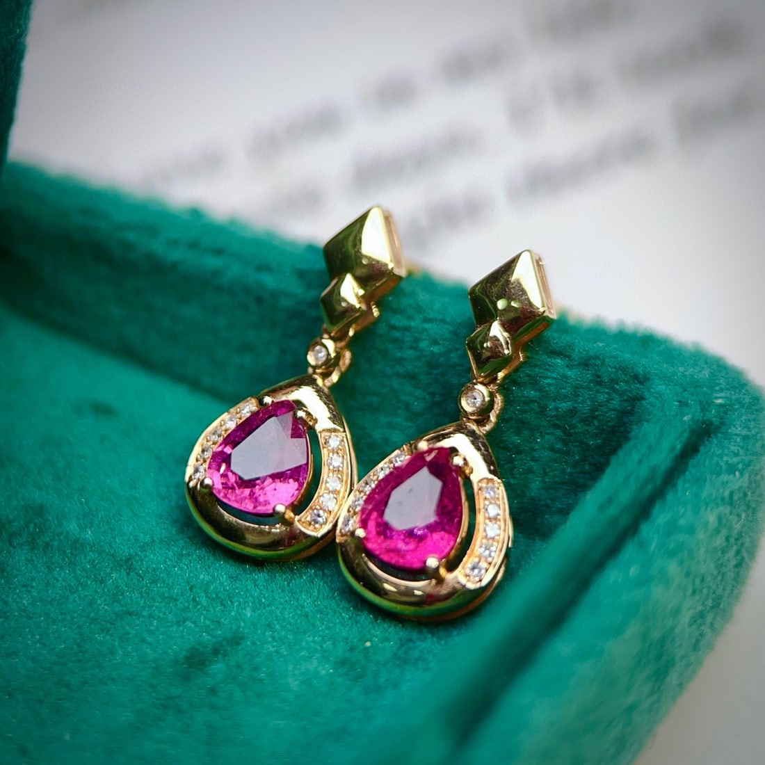 14k Gold 1.27 Ctw Natural Tourmaline & Diamond Earrings - 2