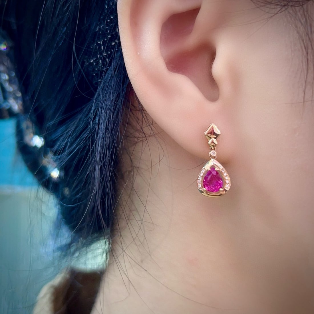 14k Gold 1.27 Ctw Natural Tourmaline & Diamond Earrings - 4