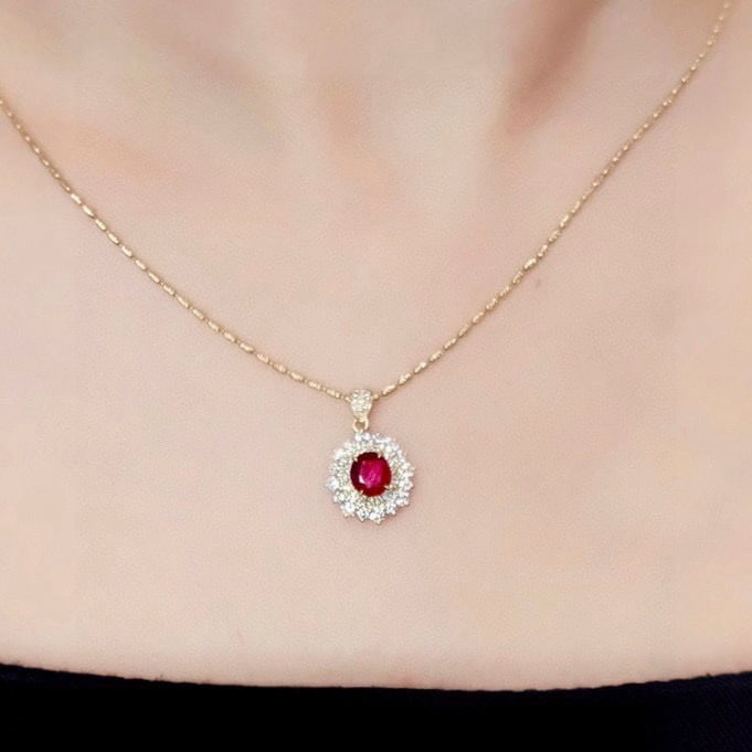 14k Gold 1.62 Ctw Vivid Red Natural Ruby & Diamond Pendant( Without Chain ) - 3
