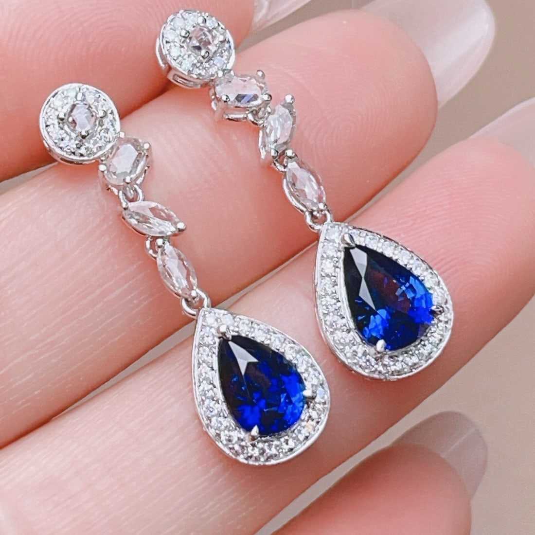 14k Gold 2.7 Ctw Natural Sapphire & Diamond Earrings - 2