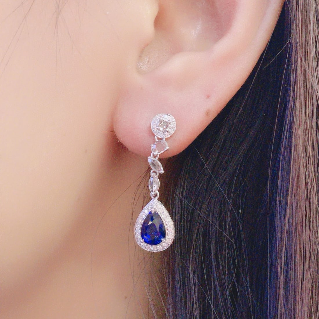 14k Gold 2.7 Ctw Natural Sapphire & Diamond Earrings - 5