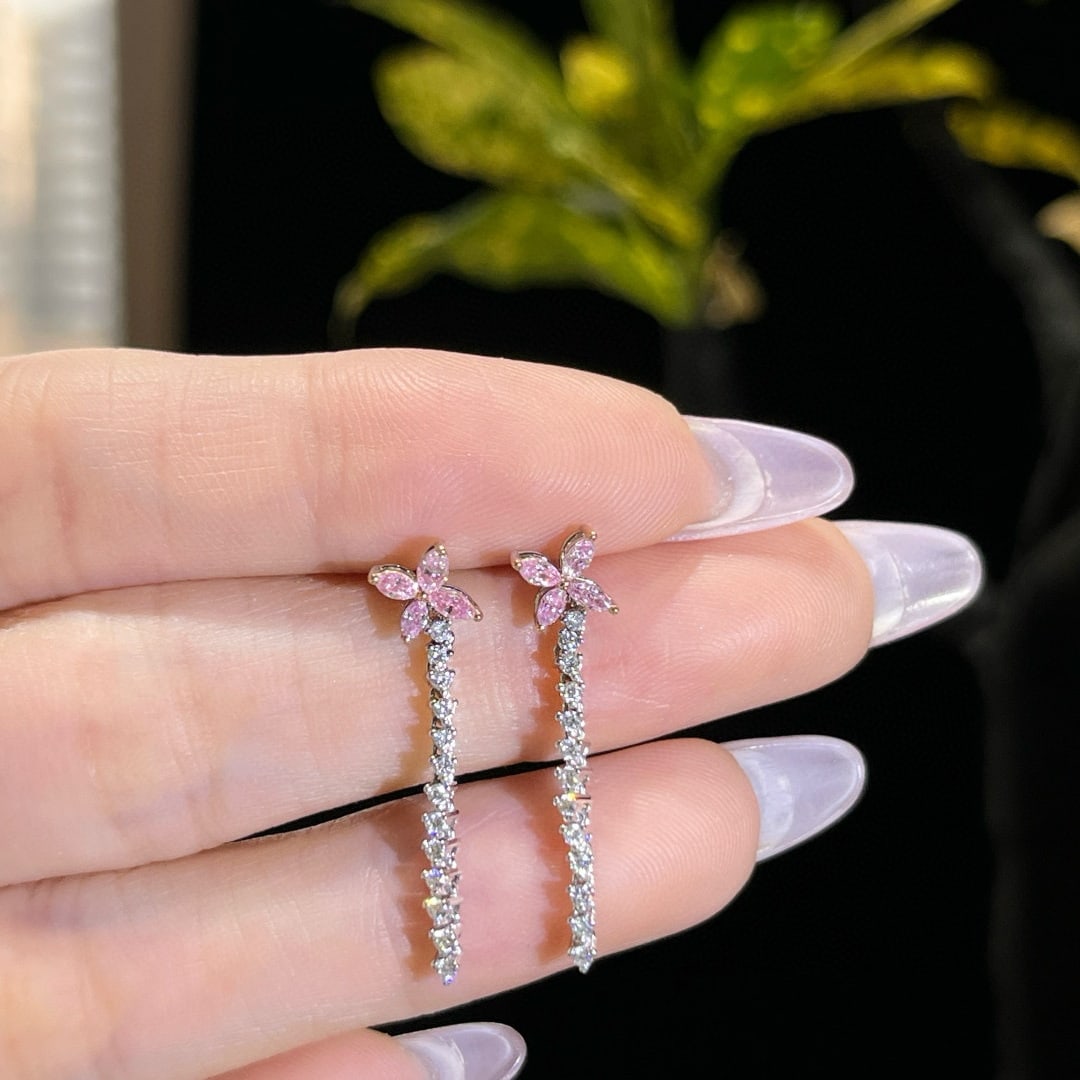 14k Gold 0.49 Ctw Natural Pink Diamond & Diamond Earrings - 2