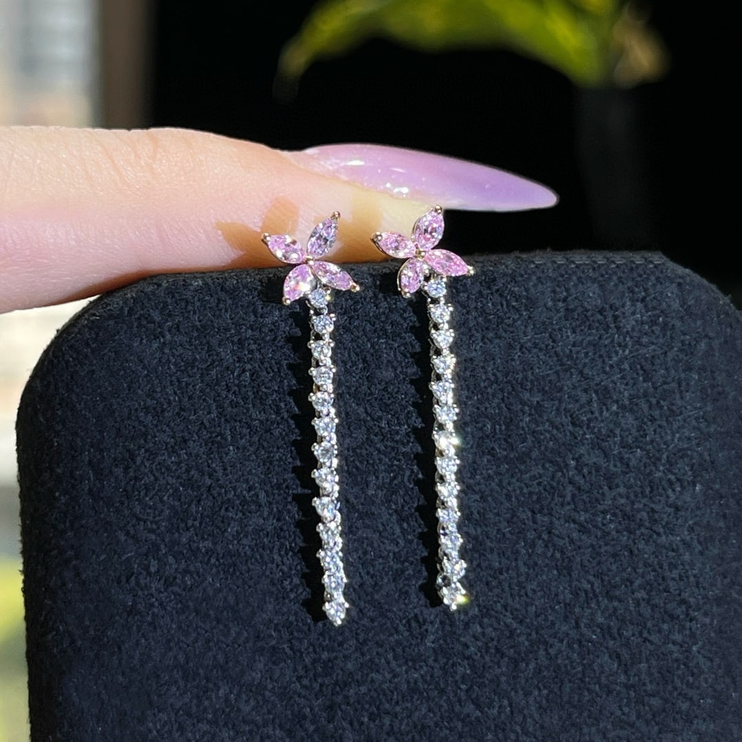 14k Gold 0.49 Ctw Natural Pink Diamond & Diamond Earrings - 3