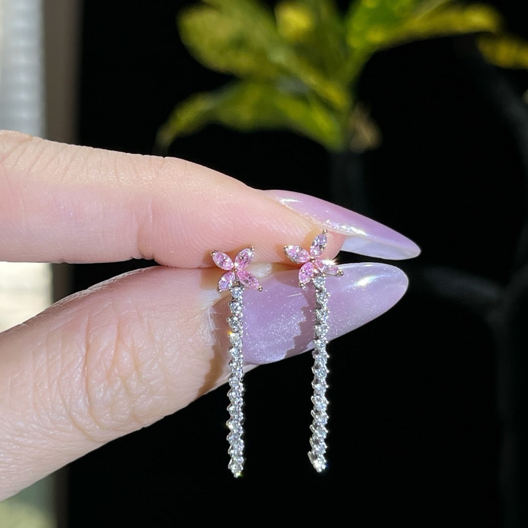 14k Gold 0.49 Ctw Natural Pink Diamond & Diamond Earrings - 6