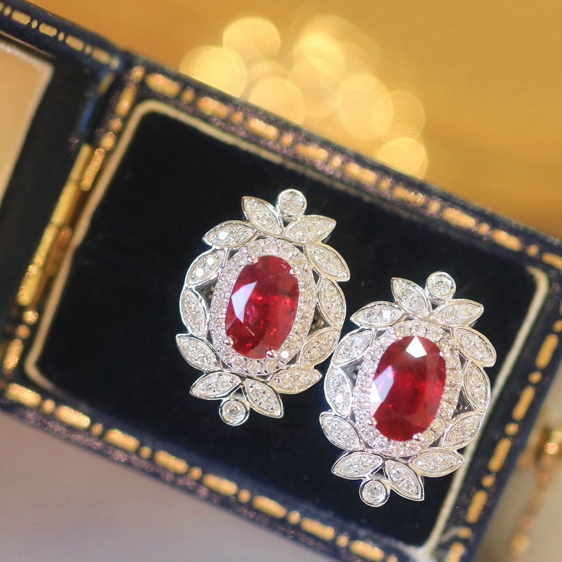 14k Gold 1.22 Ctw Natural Ruby & Diamond Earrings - 2
