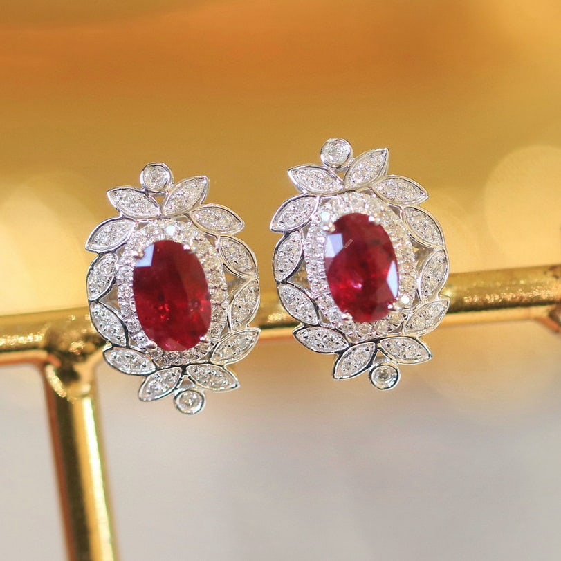 14k Gold 1.22 Ctw Natural Ruby & Diamond Earrings - 3