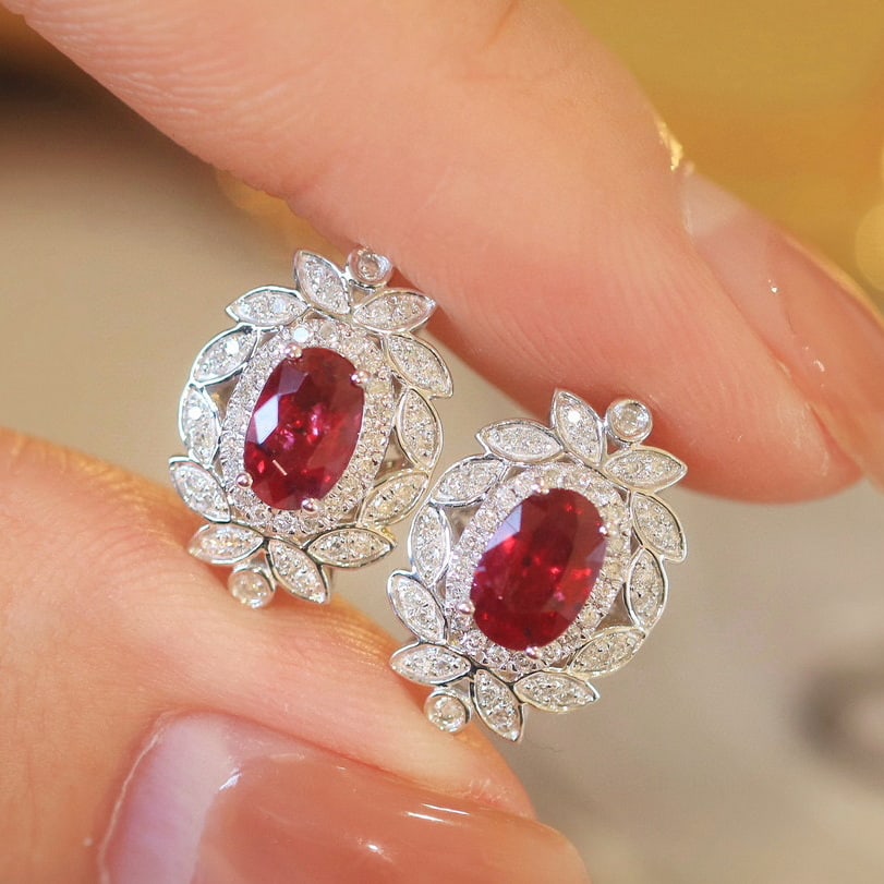 14k Gold 1.22 Ctw Natural Ruby & Diamond Earrings - 4