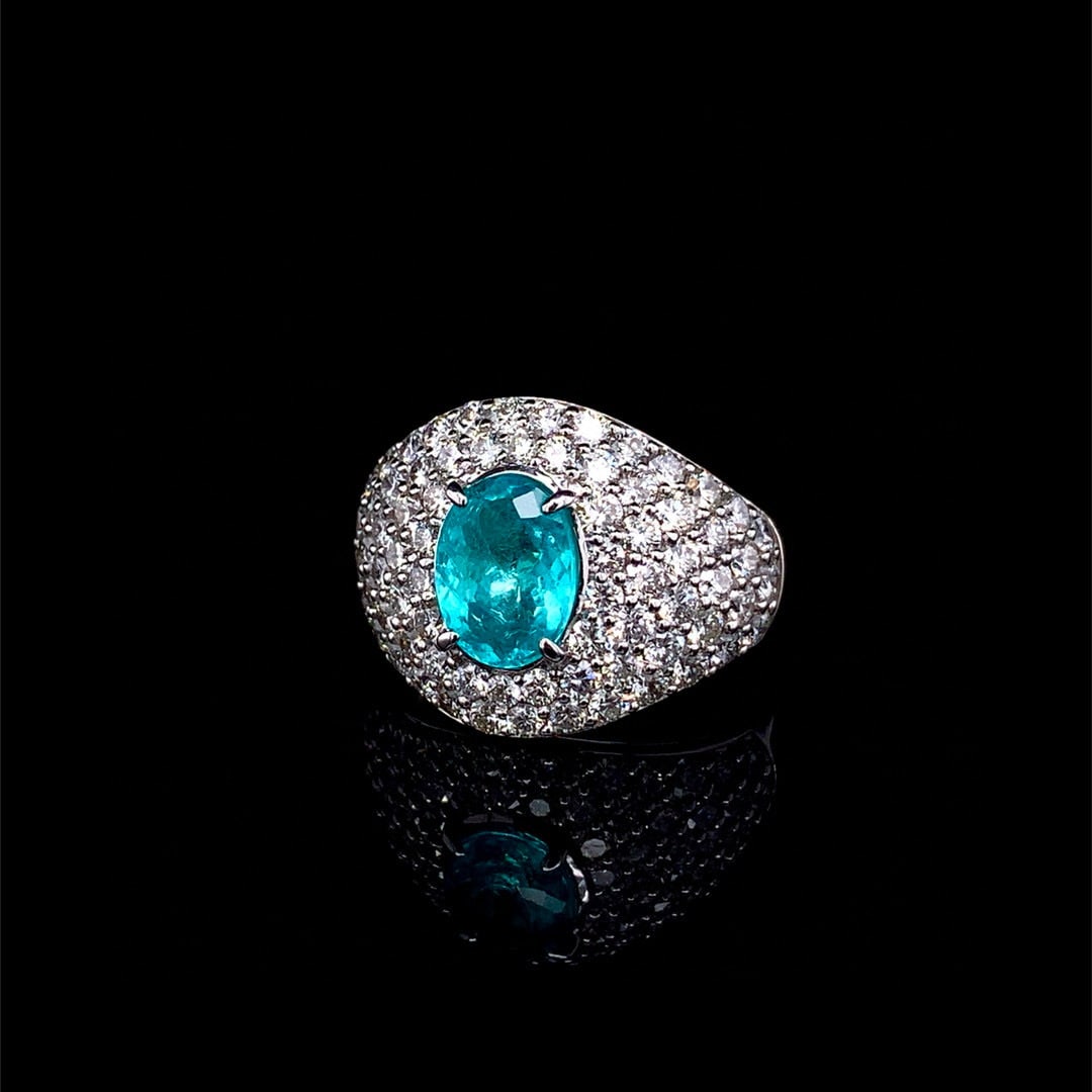 14k Gold 3.44 Ctw Natural Paraiba Tourmaline & Diamond Ring - 2