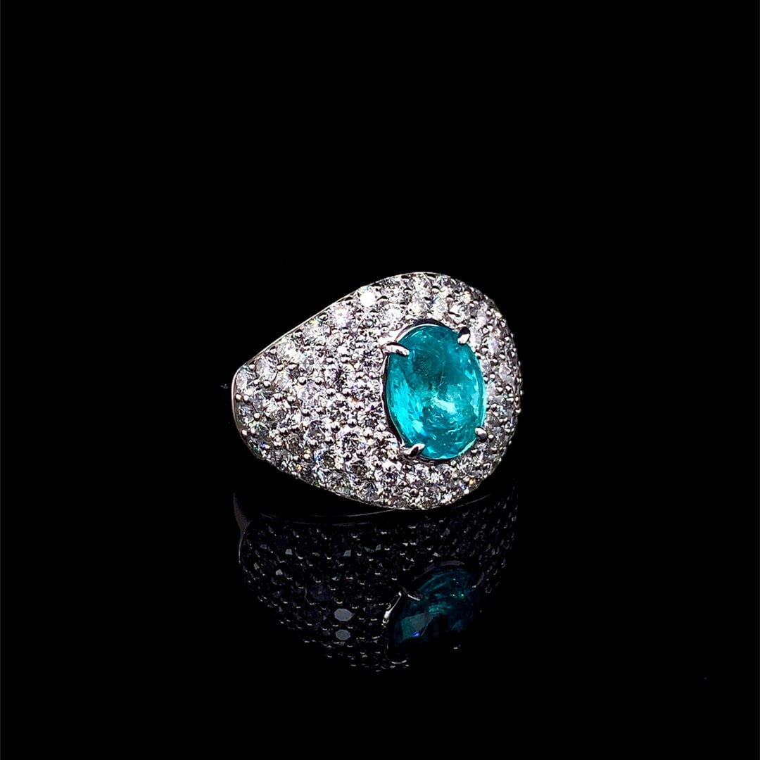 14k Gold 3.44 Ctw Natural Paraiba Tourmaline & Diamond Ring - 3
