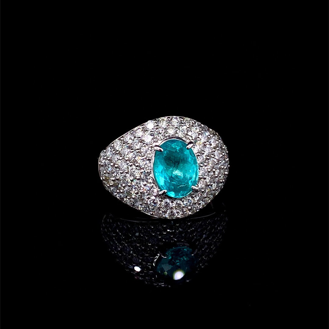 14k Gold 3.44 Ctw Natural Paraiba Tourmaline & Diamond Ring - 4
