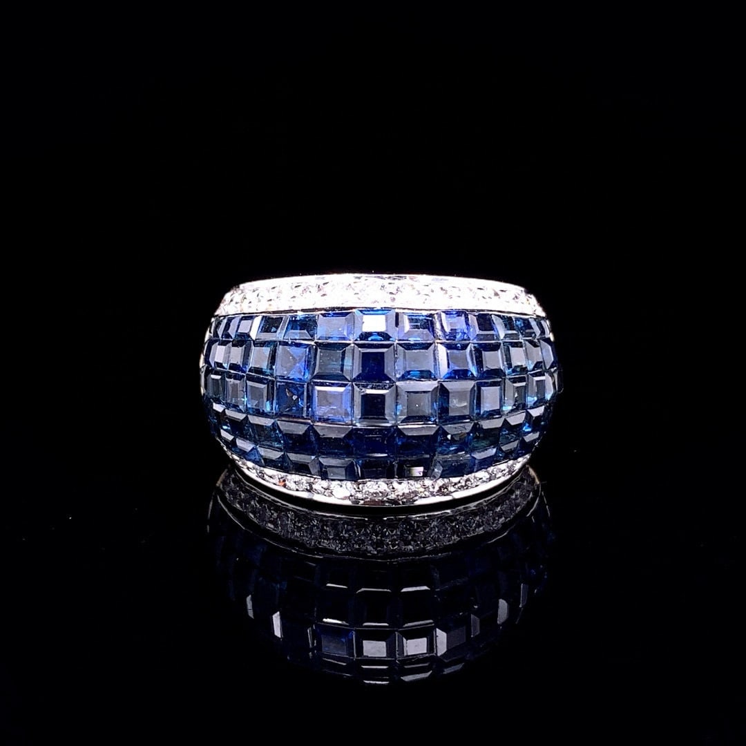 14k Gold 7.00 Ctw Natural Sapphire & Diamond Ring: Ref:230992007 // gold content:14k gold // ring size:7. 25us // // main gemstone:sapphire // shape:square // carat weight:6. 30ct // color:blue // treatment:natural // // adjacent gemstone 2 : diamond