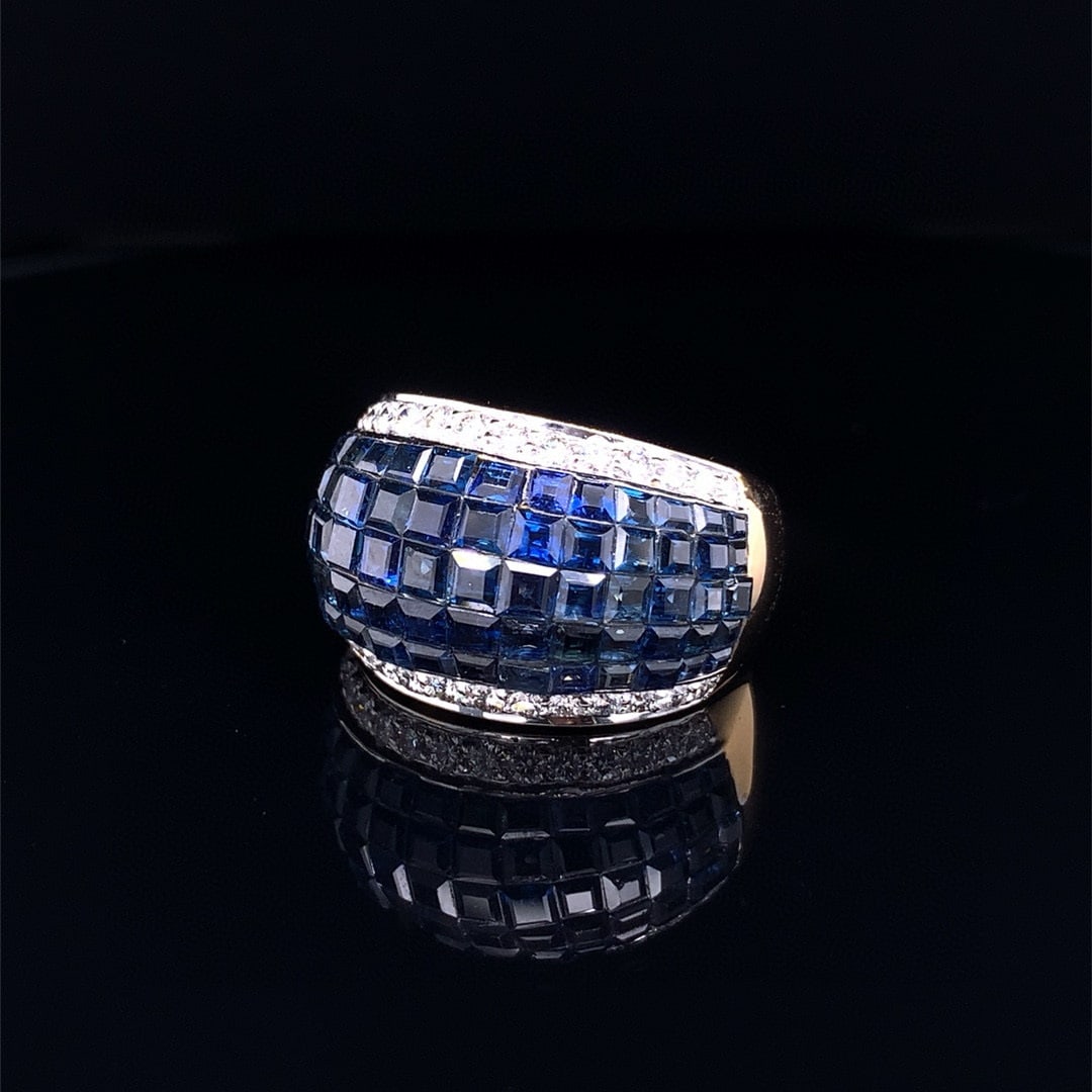 14k Gold 7.00 Ctw Natural Sapphire & Diamond Ring - 2
