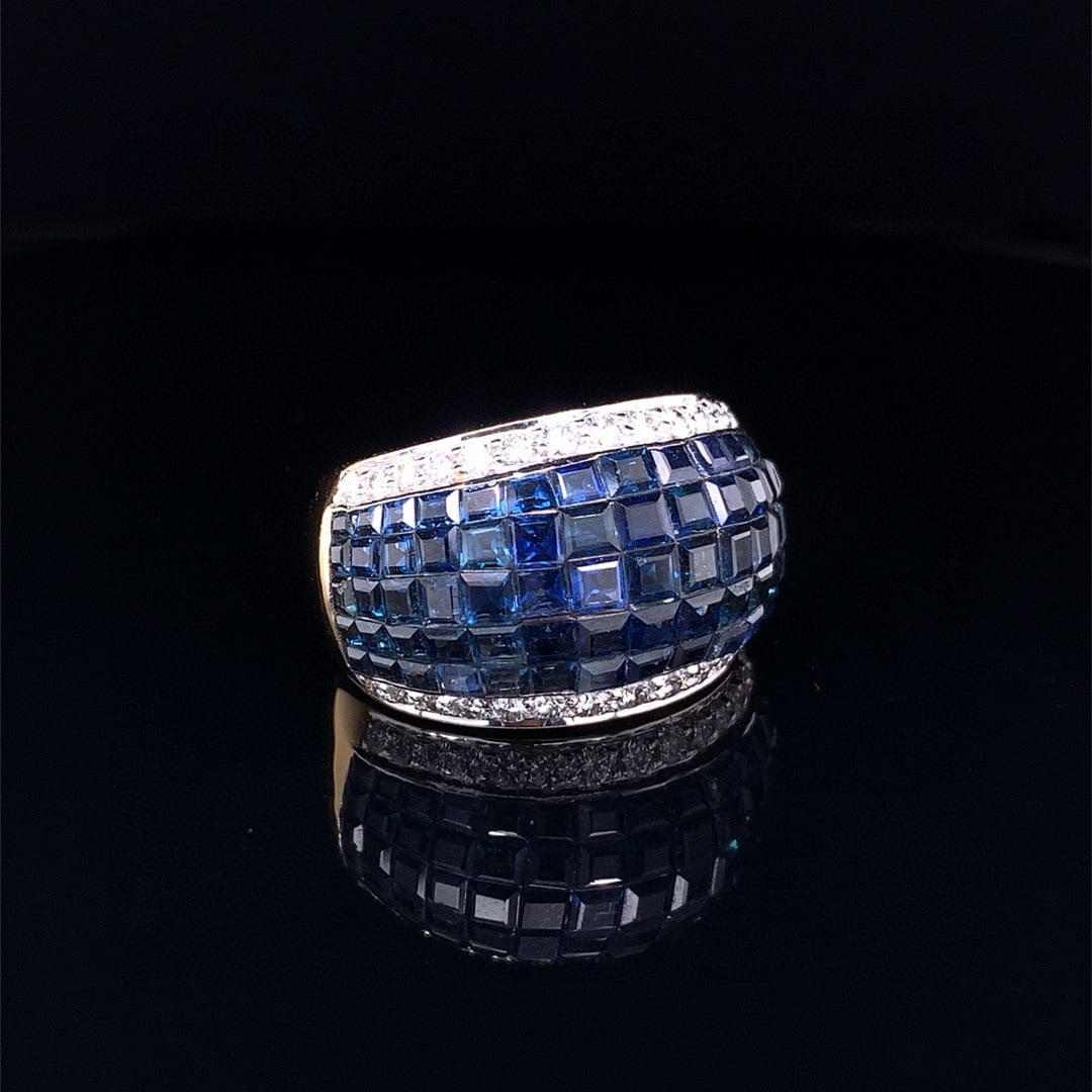 14k Gold 7.00 Ctw Natural Sapphire & Diamond Ring - 3