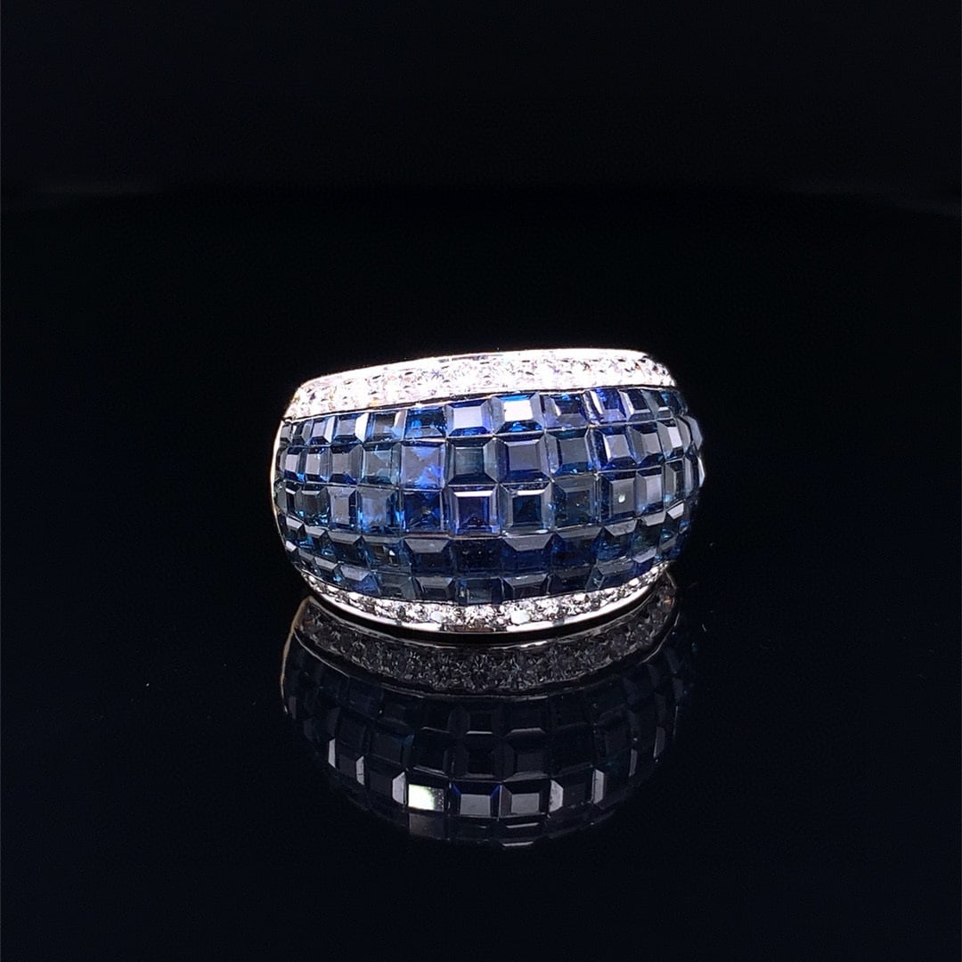 14k Gold 7.00 Ctw Natural Sapphire & Diamond Ring - 4