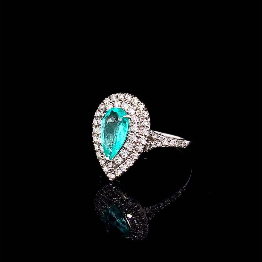 14k Gold 1.62 Ctw Natural Paraiba Tourmaline & Diamond Ring - 2