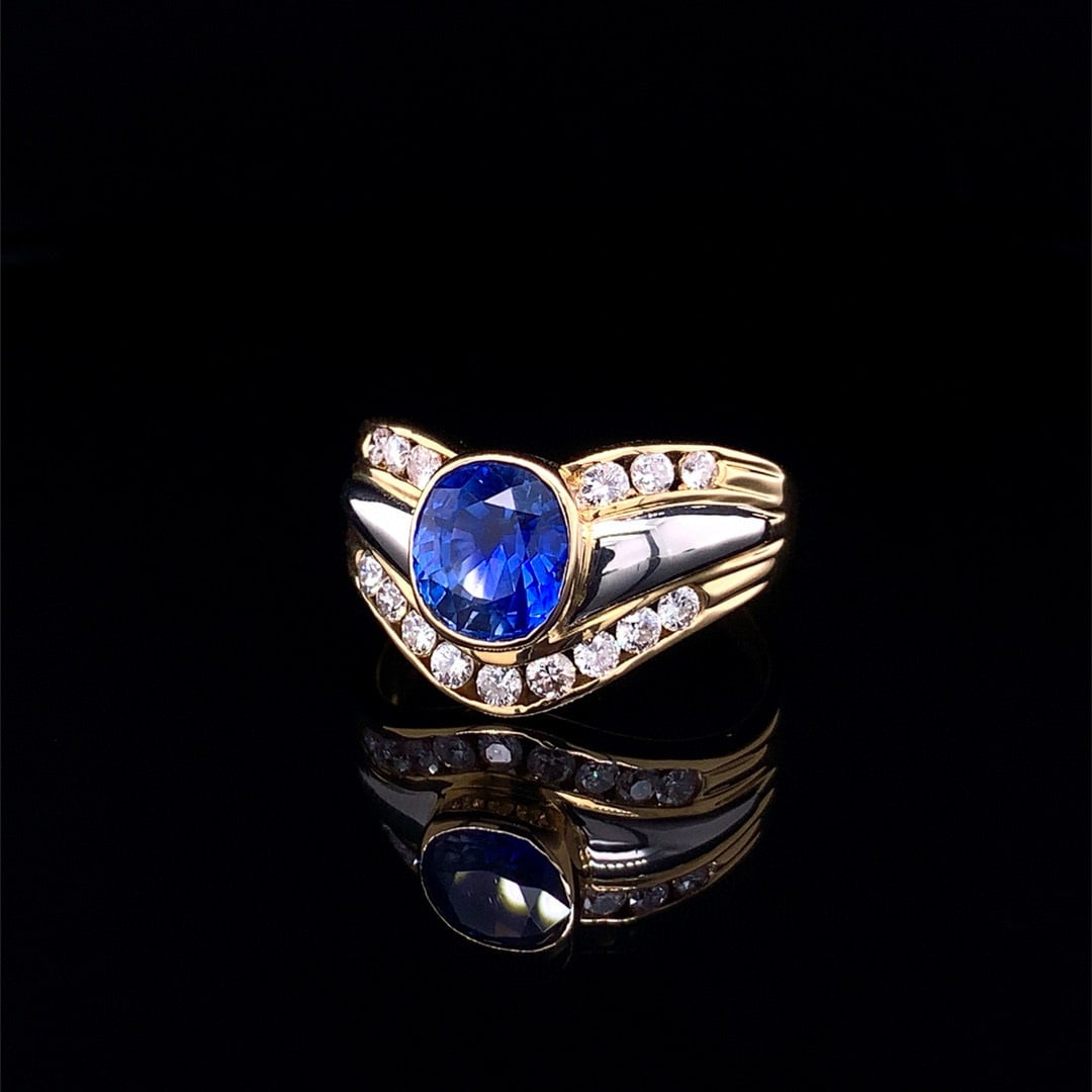 14k Gold 2.35 Ctw Natural Sapphire & Diamond Ring - 2