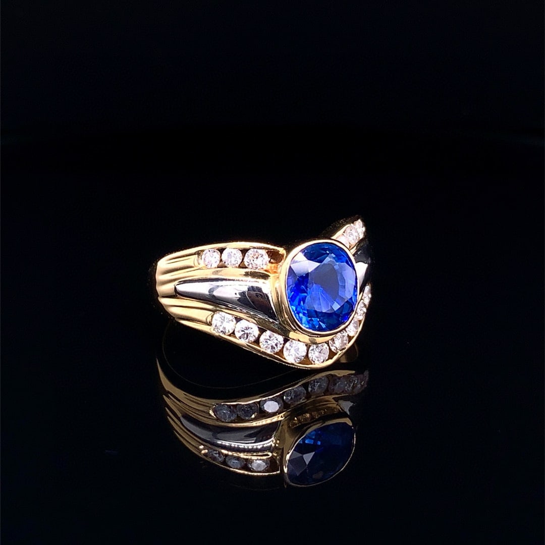 14k Gold 2.35 Ctw Natural Sapphire & Diamond Ring - 3