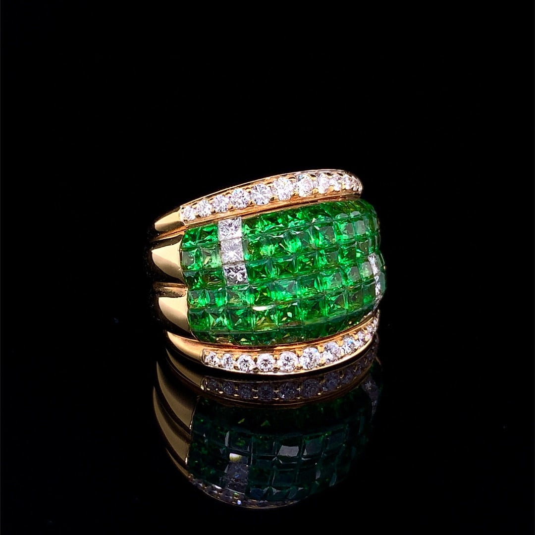 14k Gold 5.92 Ctw Vivid Green Natural Tsavorite & Diamond Ring - 3