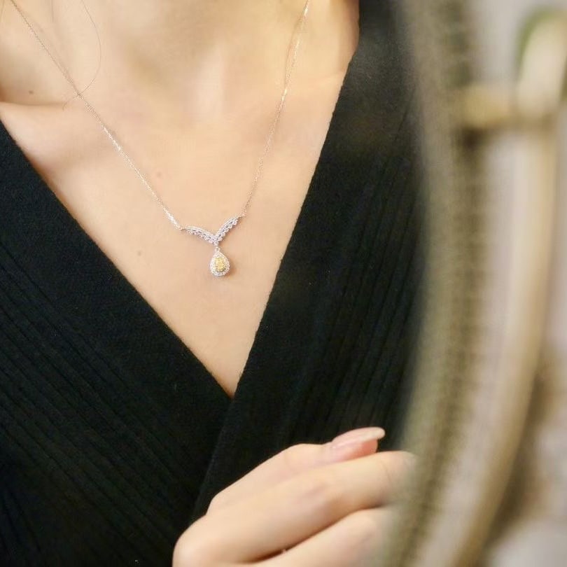 14k Gold 0.58 Ctw Natural Yellow Diamond & Diamond Necklace - 2