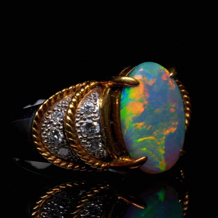 14k Gold 2.35 Ctw Natural Opal & Diamond Ring - 2