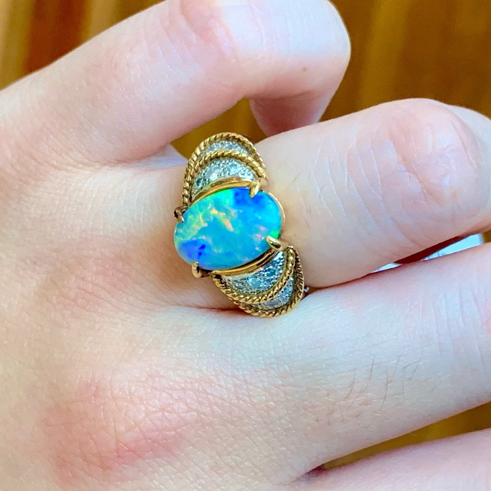 14k Gold 2.35 Ctw Natural Opal & Diamond Ring - 5