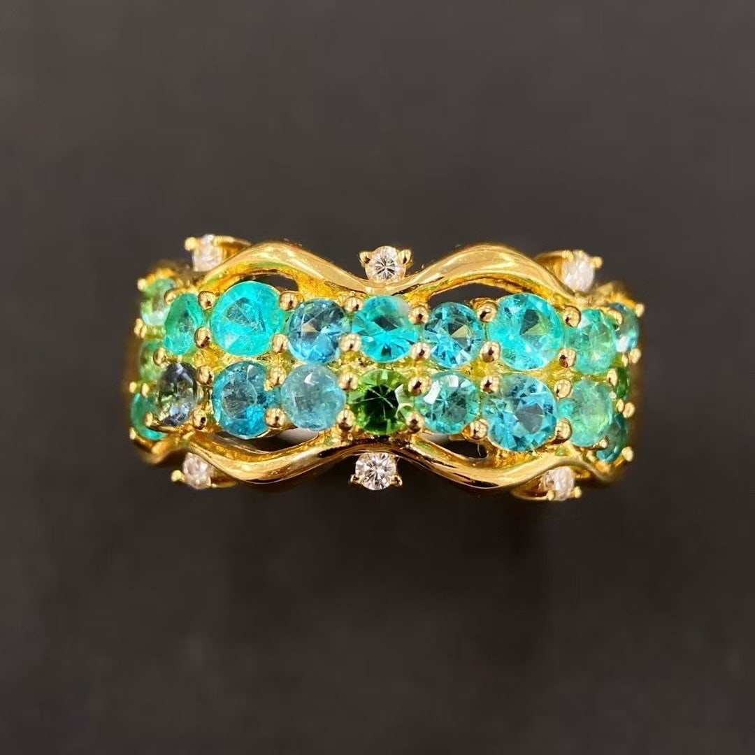 14k Gold 1.30 Ctw Natural Paraiba Tourmaline & Diamond Ring - 4