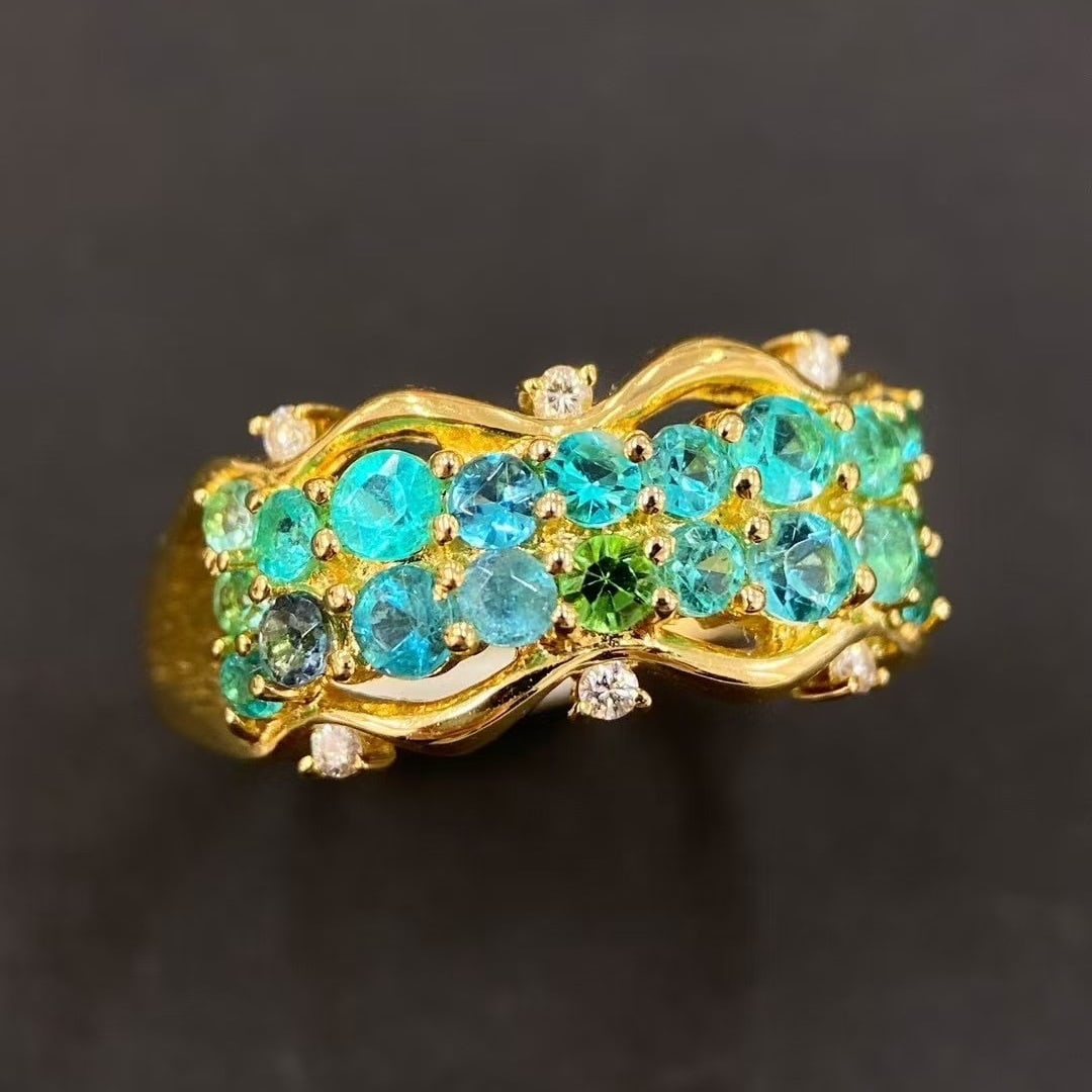 14k Gold 1.30 Ctw Natural Paraiba Tourmaline & Diamond Ring - 6